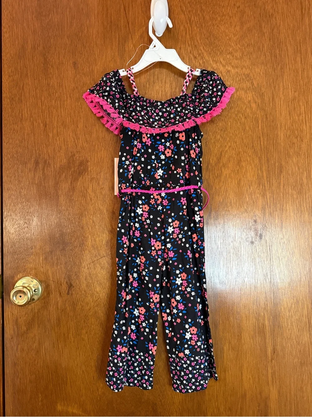 NWT Little Lass Girls Floral Cold Shoulder Jumpsuit with Belt Size 4T - Picture 4 of 6